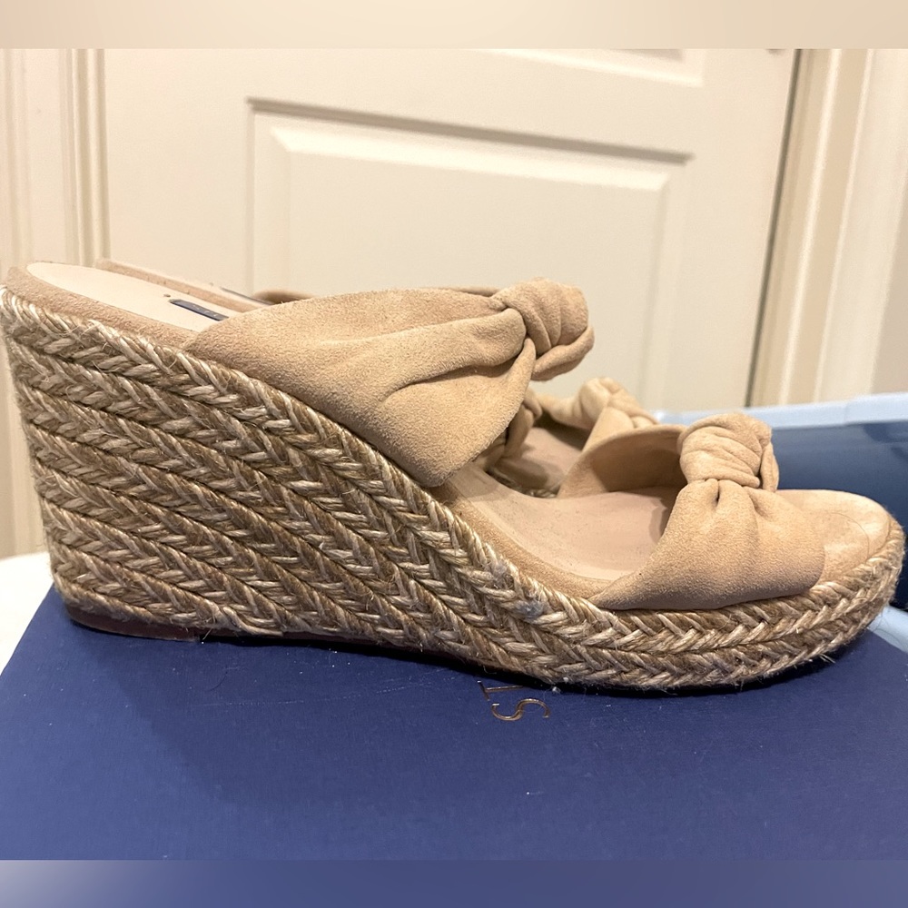 Stuart Weitzman Sarina two know slide, 85mm, Size 8, Cream